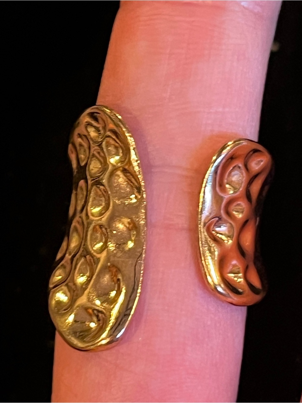 Asymmetrical Hammered Gold Tone Open Ring